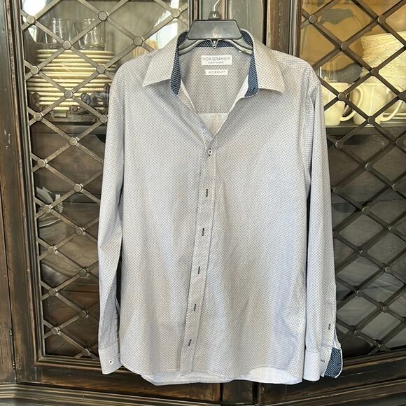 Nick Graham | Men’s Blue Modern Fit Long Sleeve Dress Shirt | Size Large | 0031 - Picture 3 of 10